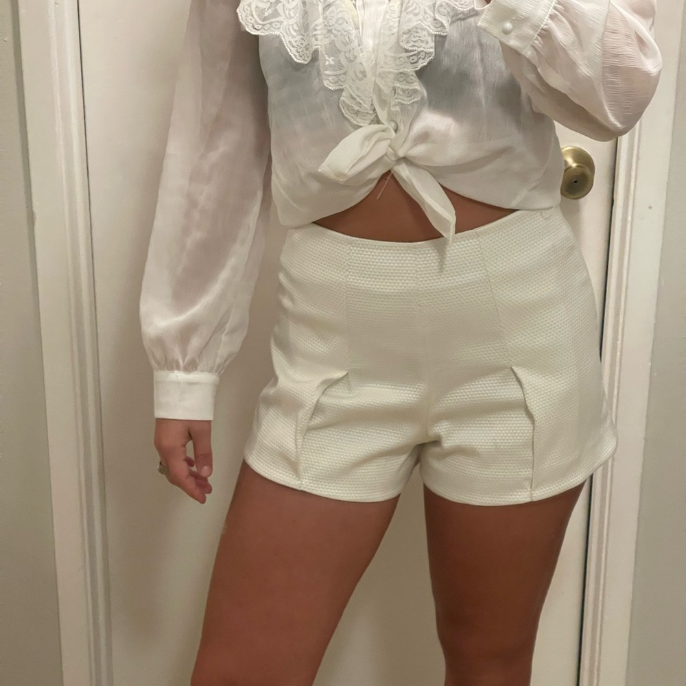 White pleated Alexis high waisted shorts